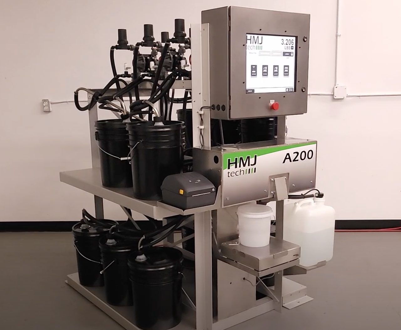 HMJ tech A200 Small Batch Dispenser dispensing into 5 gallon buckets